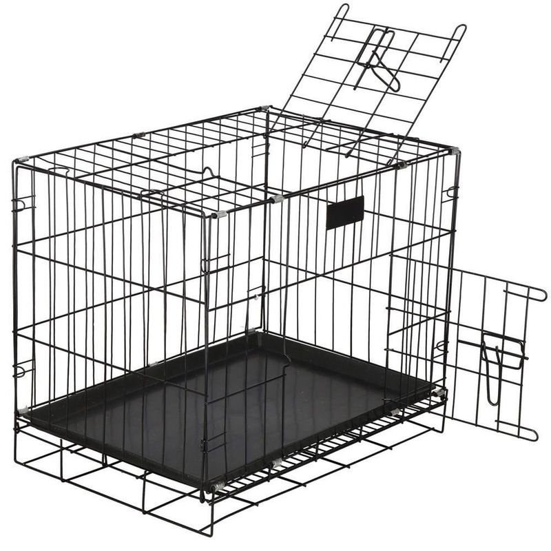 Petshop - Accesorii petshop - Culcusuri si custi - Custi interior si exterior - Cusca pentru animale de companie, Springos, metal, plastic, pliabila, negru si argintiu, 60x42x50 cm - Infinity.ro