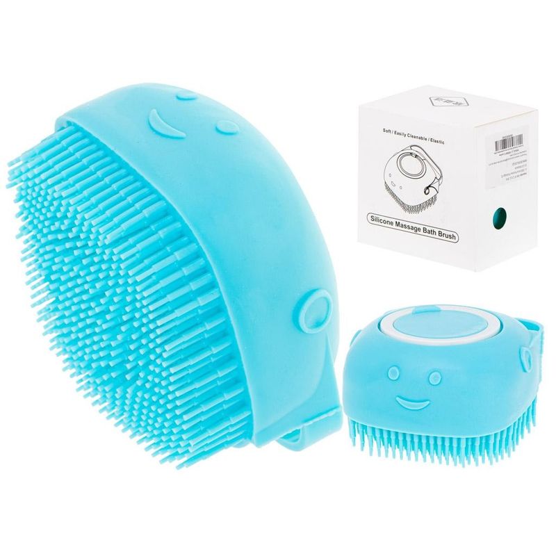 Petshop - Ingrijire si Igiena - Produse uz extern - Perii si manusi - Perie din silicon cu dozator de sampon pentru spalare caini sau pisici, 7,5 x 7,5 cm, culoare albastra - Infinity.ro