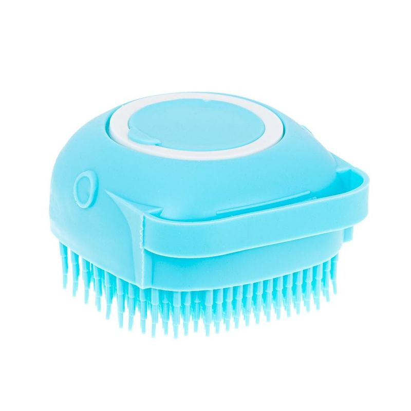 Petshop - Ingrijire si Igiena - Produse uz extern - Perii si manusi - Perie din silicon cu dozator de sampon pentru spalare caini sau pisici, 7,5 x 7,5 cm, culoare albastra - Infinity.ro