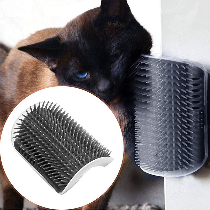Petshop - Ingrijire si Igiena - Produse uz extern - Perii si manusi - Perie de masaj si curatarea blanii cu iarba Catnip pentru pisicute, montaj pe colturi, 8.5 x 12.5 cm, Gri - Infinity.ro