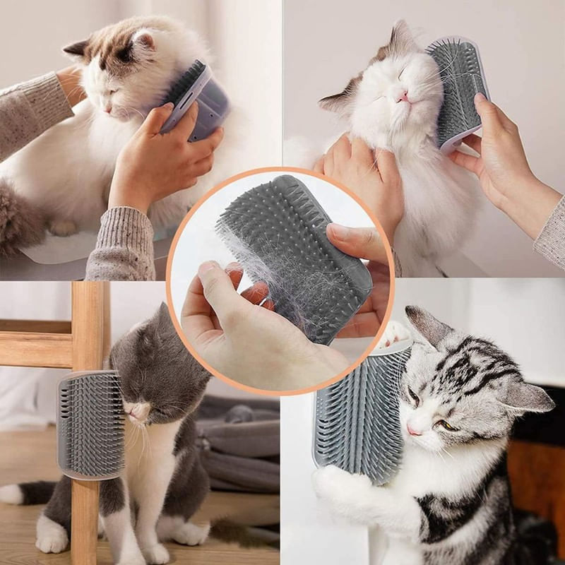 Petshop - Ingrijire si Igiena - Produse uz extern - Perii si manusi - Perie de masaj si curatarea blanii cu iarba Catnip pentru pisicute, montaj pe colturi, 8.5 x 12.5 cm, Gri - Infinity.ro