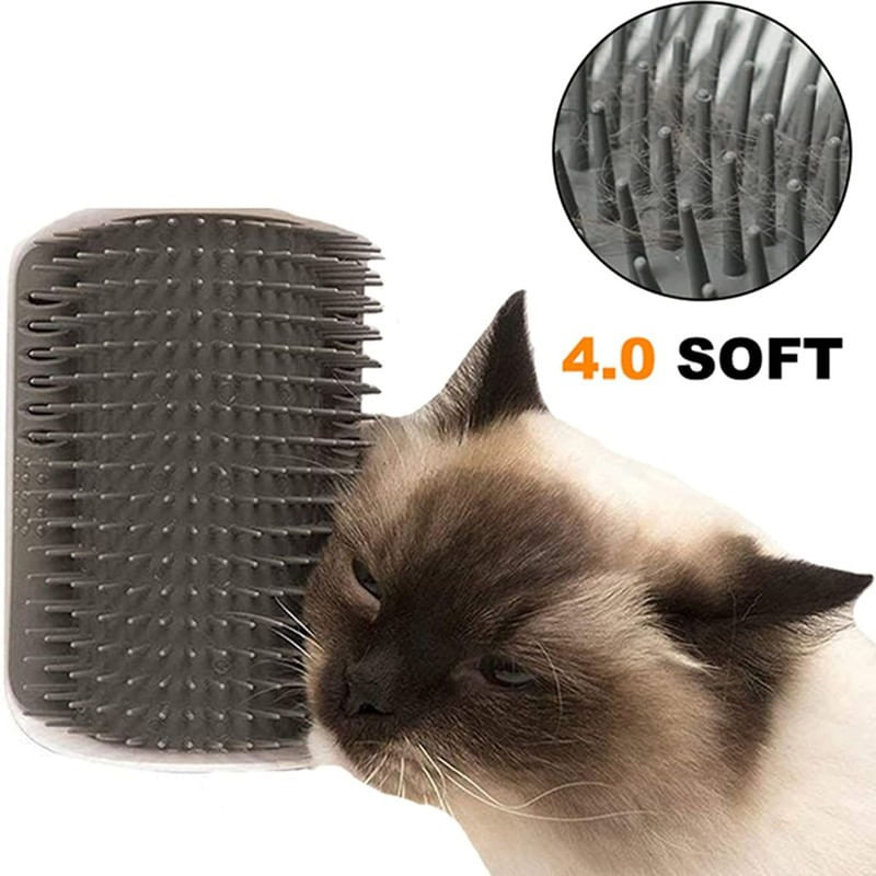 Petshop - Ingrijire si Igiena - Produse uz extern - Perii si manusi - Perie de masaj si curatarea blanii cu iarba Catnip pentru pisicute, montaj pe colturi, 8.5 x 12.5 cm, Gri - Infinity.ro