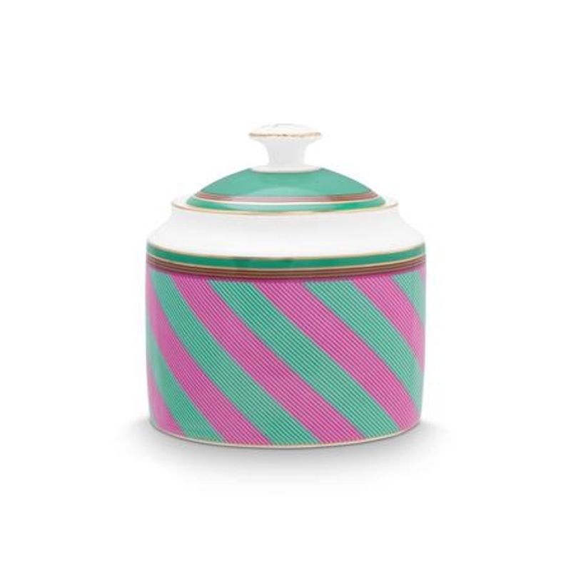 Market - Bacanie - Alimente de baza - Zahar si indulcitori - Zaharnita portelan, Pip Studio, Stripes Pink-Green, 550ml, colectia Pip Chique - Infinity.ro