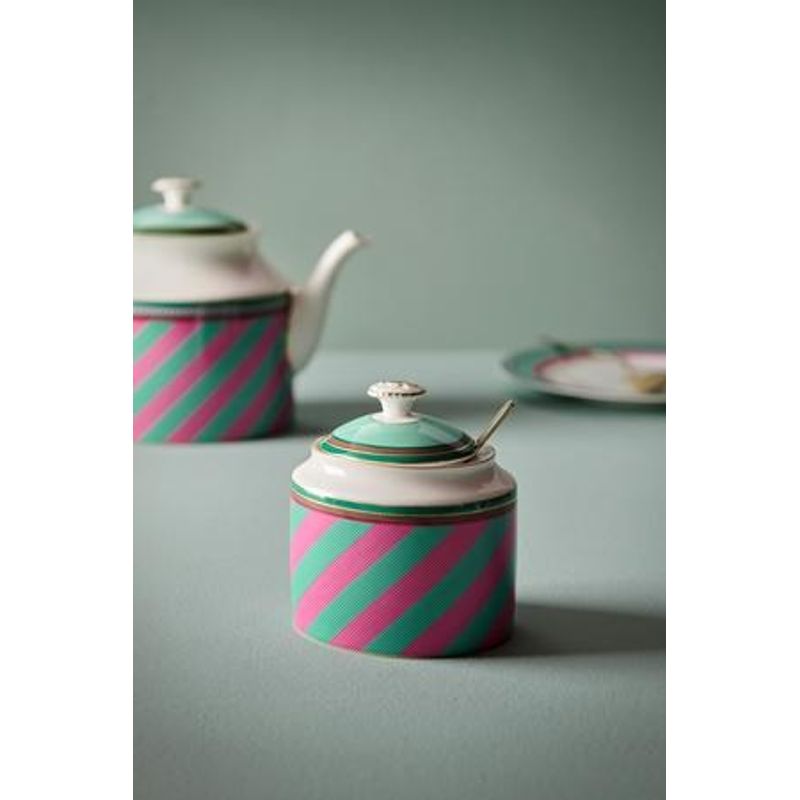 Market - Bacanie - Alimente de baza - Zahar si indulcitori - Zaharnita portelan, Pip Studio, Stripes Pink-Green, 550ml, colectia Pip Chique - Infinity.ro