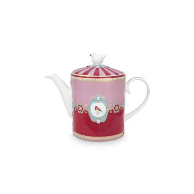 Casa si Gradina - Bucatarie si vesela - Vase pentru gatit - Ceainice si infuzoare - Ceainic din portelan, Pip Studio, Medallion Red-Pink, 1.3l, colectia Love Birds - Infinity.ro