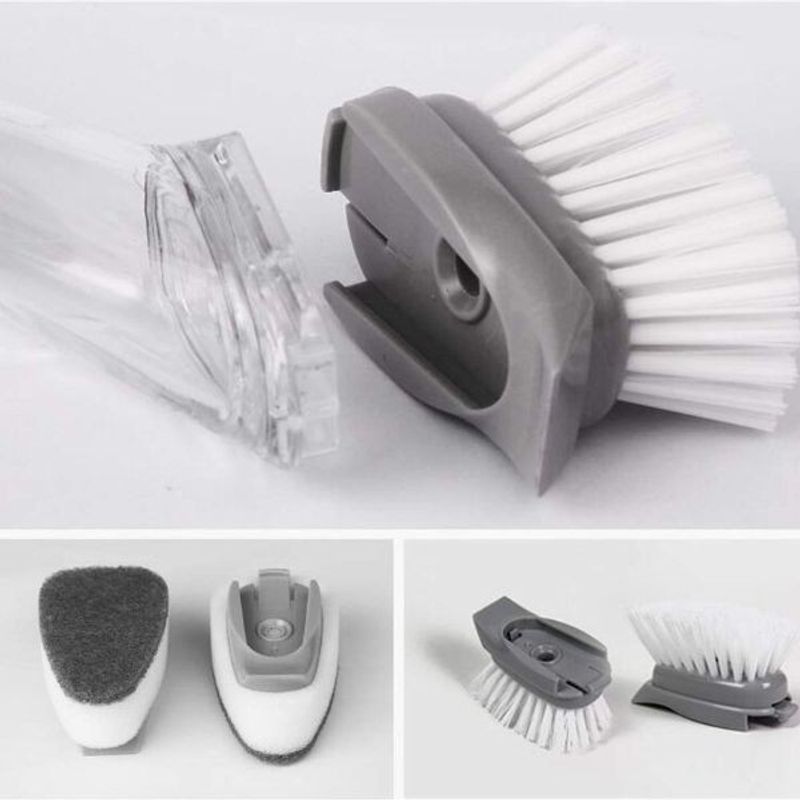 Petshop - Ingrijire si Igiena - Produse uz extern - Perii si manusi - Perie multifunctionala pentru spalat vase, maner lung cu rezervor pentru detergent incorporat si 3 capete de rezerva, 1 perie si - Infinity.ro
