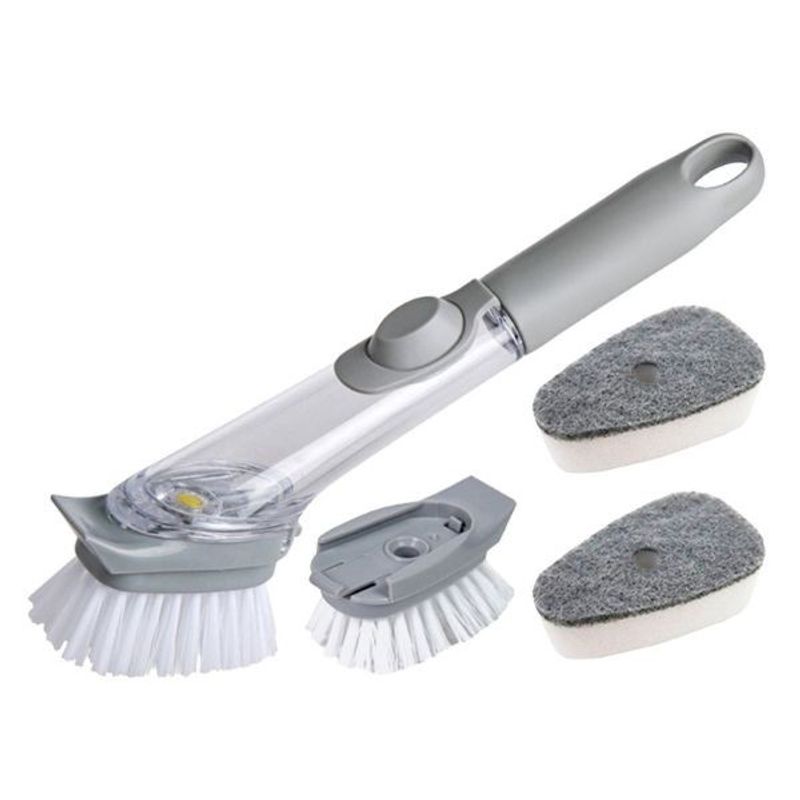Petshop - Ingrijire si Igiena - Produse uz extern - Perii si manusi - Perie multifunctionala pentru spalat vase, maner lung cu rezervor pentru detergent incorporat si 3 capete de rezerva, 1 perie si - Infinity.ro