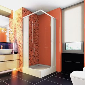 Cabina de dus patrata Italbox Luna Lux, usi armonice, PVC, fara cadita de dus, 80x80x185 cm, Alb