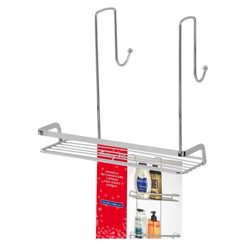 Casa si Gradina - Sanitare - Suporturi si accesorii baie - Accesorii baie - Etajera Francy pentru cabina dus, 2 polite, otel cromat, argintiu, 25,5x11x60 cm - Infinity.ro