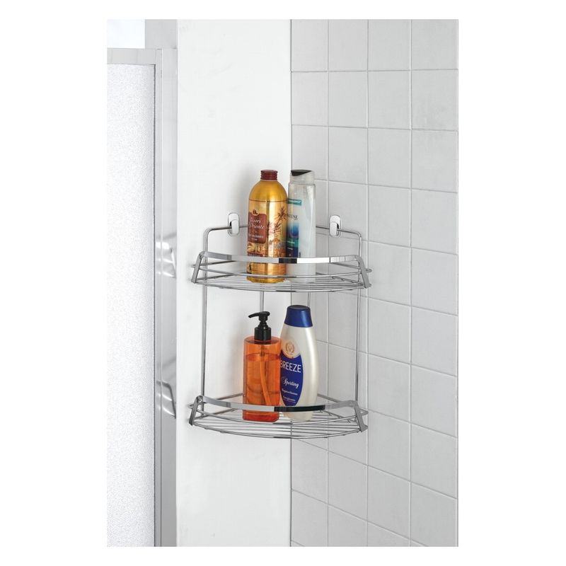 Casa si Gradina - Sanitare - Suporturi si accesorii baie - Suporturi baie - Etajera coltar Francy, 2 polite, otel cromat, argintiu, 22x22x34 cm - Infinity.ro