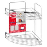 Casa si Gradina - Sanitare - Suporturi si accesorii baie - Suporturi baie - Etajera coltar Francy, 2 polite, otel cromat, argintiu, 22x22x34 cm - Infinity.ro