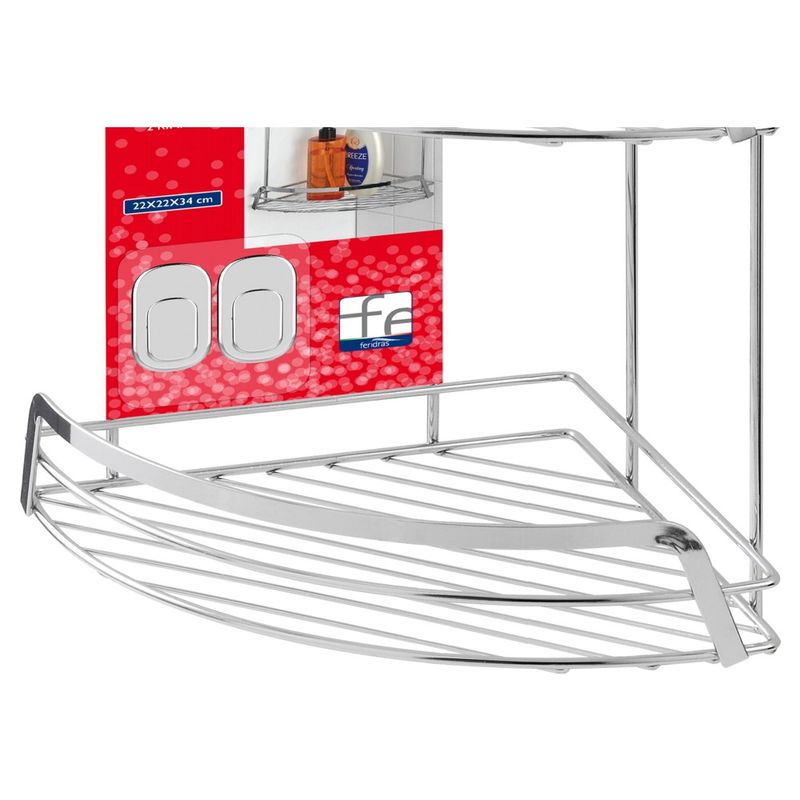 Casa si Gradina - Sanitare - Suporturi si accesorii baie - Suporturi baie - Etajera coltar Francy, 2 polite, otel cromat, argintiu, 22x22x34 cm - Infinity.ro