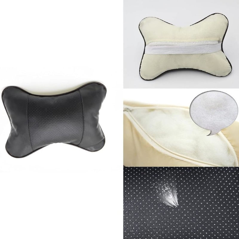 Auto si Moto - Piese auto si accesorii - Interior auto - Accesorii interior - Set 2 buc Perna din piele ecologica pentru tetiera masinii, Cusatura Negru - Infinity.ro