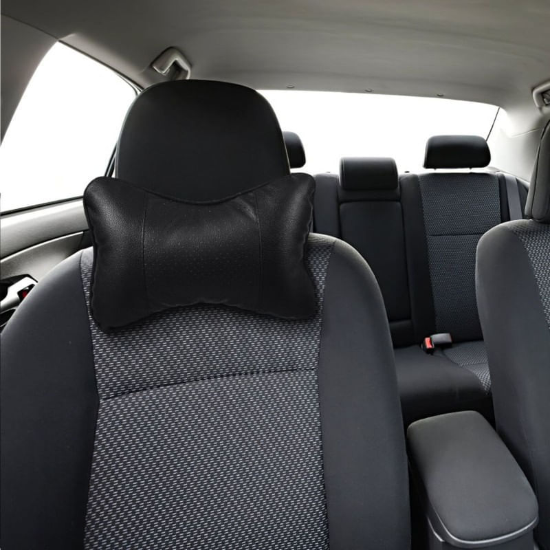 Auto si Moto - Piese auto si accesorii - Interior auto - Accesorii interior - Set 2 buc Perna din piele ecologica pentru tetiera masinii, Cusatura Negru - Infinity.ro