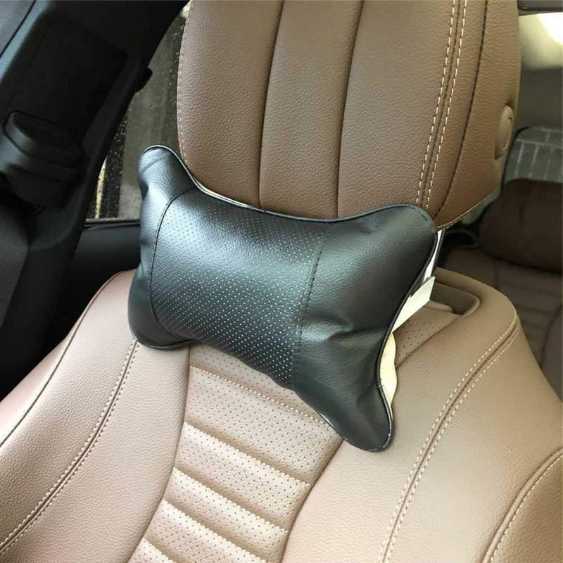 Auto si Moto - Piese auto si accesorii - Interior auto - Accesorii interior - Set 2 buc Perna din piele ecologica pentru tetiera masinii, Cusatura Negru - Infinity.ro