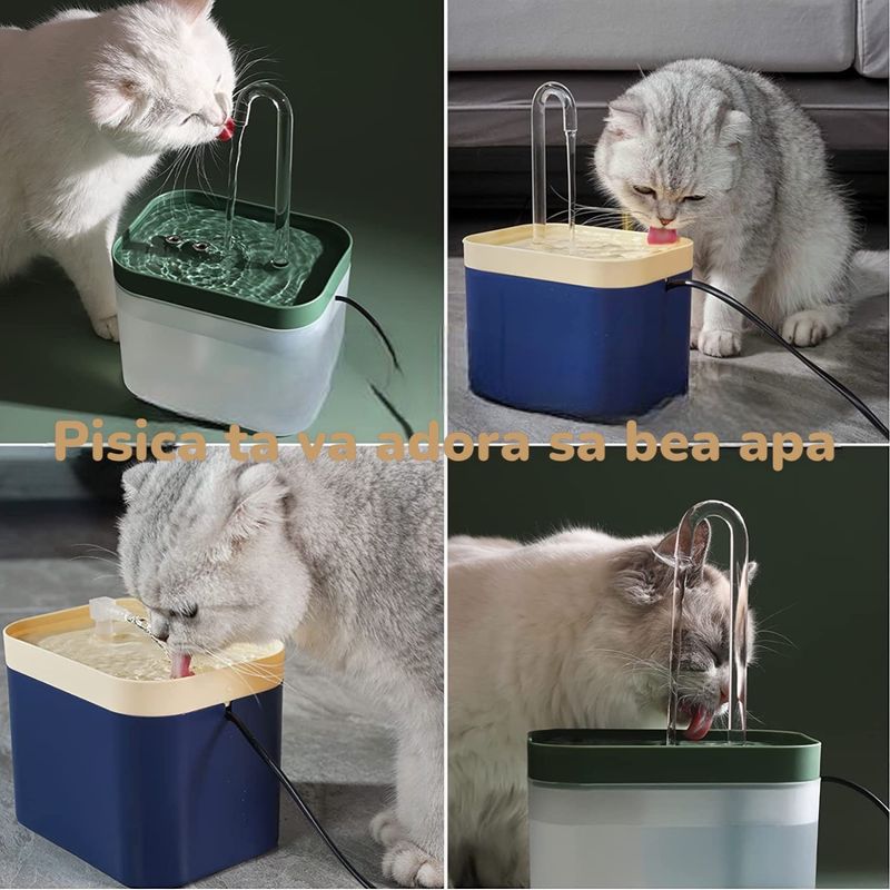 Petshop - Accesorii petshop - Castroane si adapatori - Dispenser apa automat, tip fantana apa pisici si catei, filtrare automata, silentioasa, 4 filtre, 1.5 L, galben/albastru - Infinity.ro