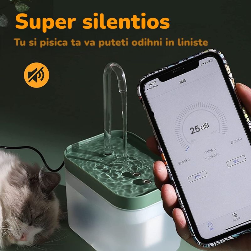Petshop - Accesorii petshop - Castroane si adapatori - Dispenser apa automat, tip fantana de apa pentru pisici si catei, filtrare automata, silentioasa, 4 filtre, 1.5 L, roz - Infinity.ro