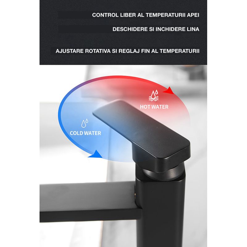 Casa si Gradina - Sanitare - Lavoar baie si accesorii - Baterii sanitare - Baterie baie, anticalcar, rezistenta la zgarieturi, barbotator economisire apa, fara stropire, cartus ceramic, negru mat - Infinity.ro