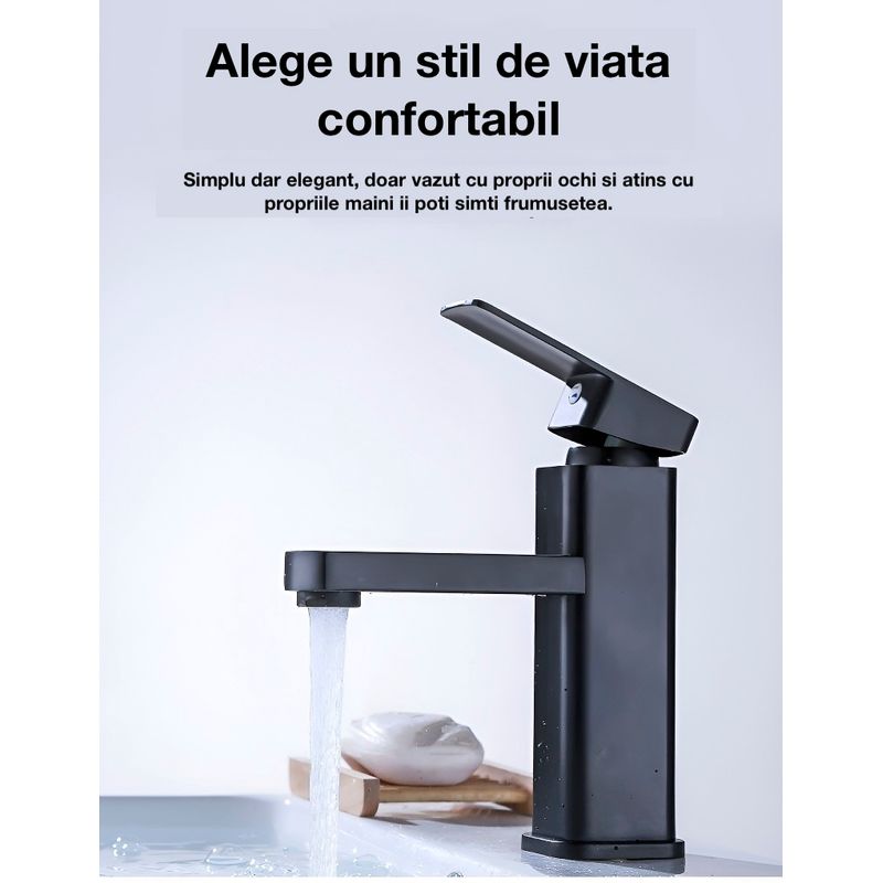 Casa si Gradina - Sanitare - Lavoar baie si accesorii - Baterii sanitare - Baterie baie, anticalcar, rezistenta la zgarieturi, barbotator economisire apa, fara stropire, cartus ceramic, negru mat - Infinity.ro