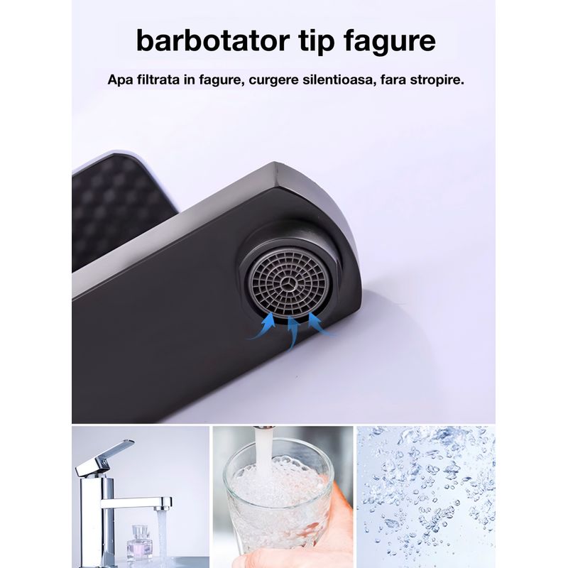 Casa si Gradina - Sanitare - Lavoar baie si accesorii - Baterii sanitare - Baterie baie, anticalcar, rezistenta la zgarieturi, barbotator economisire apa, fara stropire, cartus ceramic, negru mat - Infinity.ro