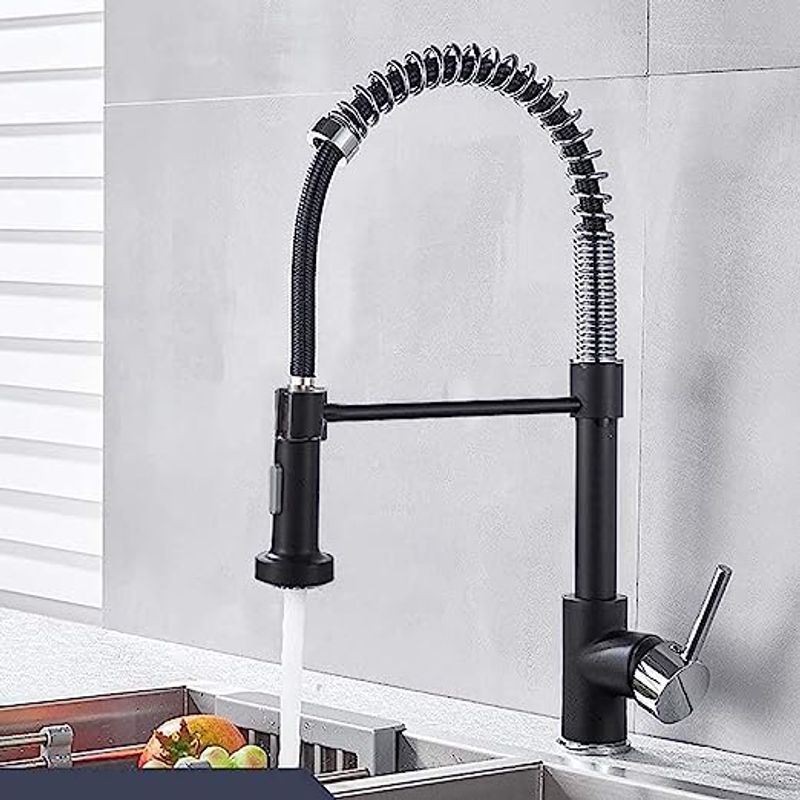 Casa si Gradina - Sanitare - Chiuveta bucatarie si accesorii - Baterii bucatarie - Baterie bucatarie pentru chiuveta, Negru Crom, perlator 2 functii, cartus ceramic, pipa flexibila - Infinity.ro