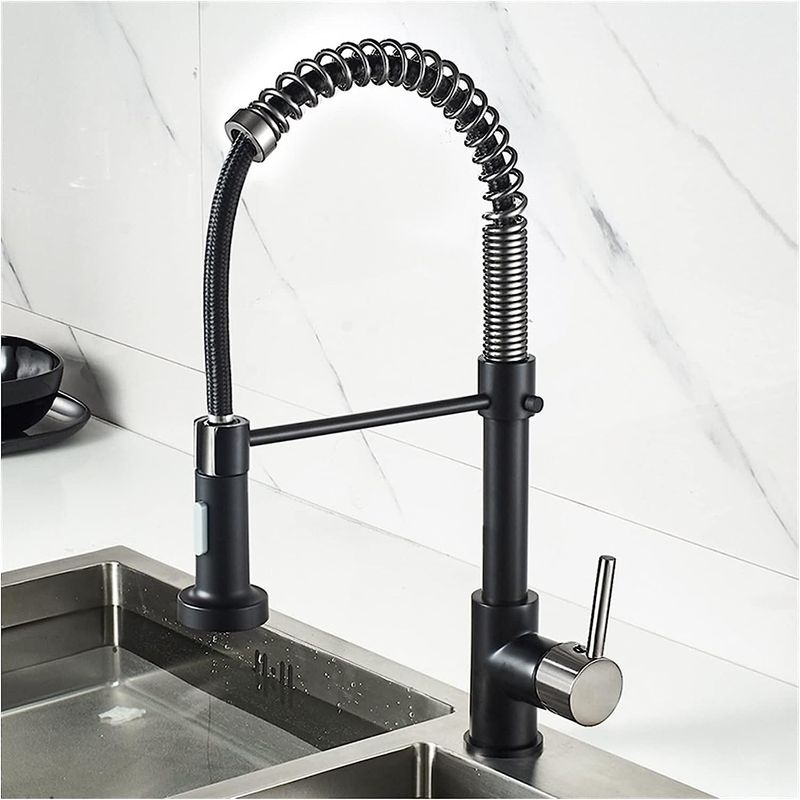 Casa si Gradina - Sanitare - Lavoar baie si accesorii - Baterii sanitare - Baterie bucatarie pentru chiuveta, Negru Crom, perlator 2 functii, cartus ceramic, pipa flexibila - Infinity.ro
