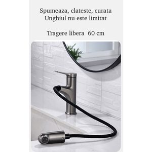 Baterie baie, dus extractibil, anticalcar, rezistenta la zgarieturi, fara stropire, cartus ceramic, negru mat