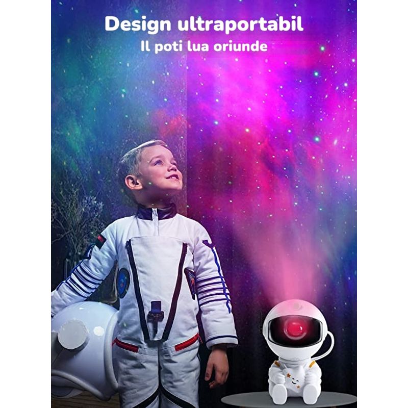 Casa si Gradina - Corpuri si surse de iluminat - Veioze si lampi - Lampi de veghe copii - Proiector de stele pentru copii Saharina, model astronaut cu stea, reglare 360, Alb - Infinity.ro