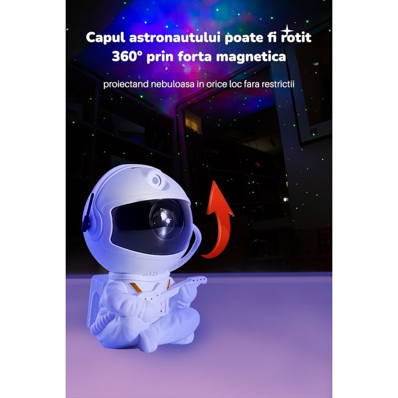 Casa si Gradina - Corpuri si surse de iluminat - Veioze si lampi - Lampi de veghe copii - Proiector de stele pentru copii Saharina, model astronaut cu chitara, reglare 360, Alb - Infinity.ro