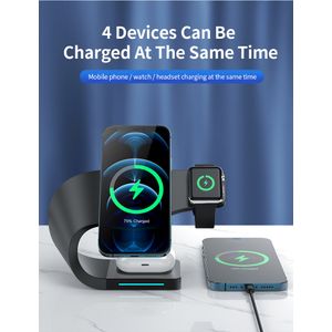 Incarcator wireless fast charge 3 in 1, 15W, QC3.0, pentru telefon, Apple Watch 2/3/4/5/6/7/8/SE, Airpods, Negru