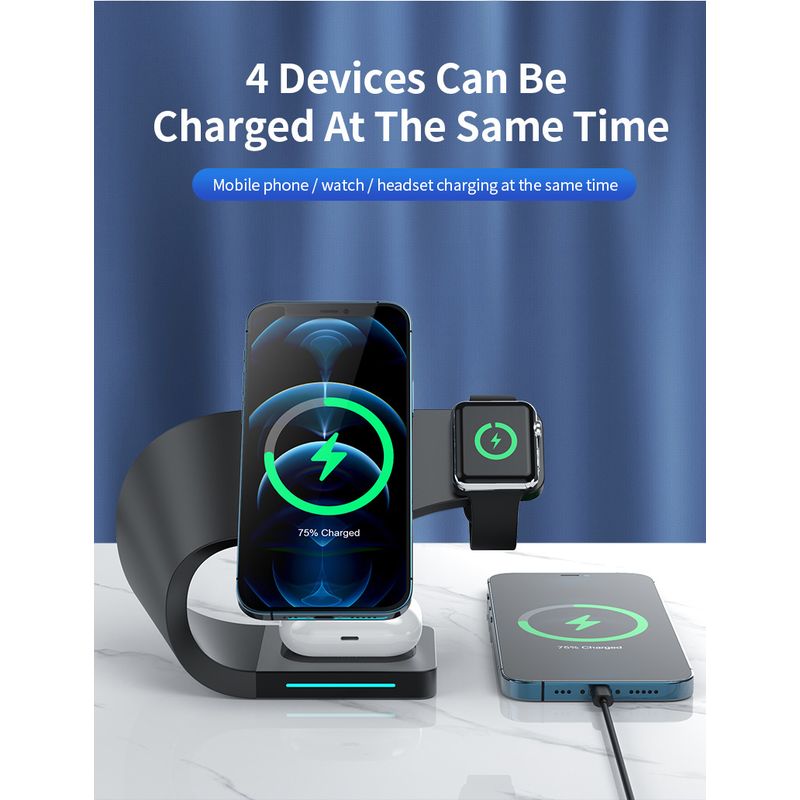 Laptop, Telefoane si Tablete - Telefoane mobile si accesorii - Accesorii Telefoane - Incarcatoare telefoane - Incarcator wireless fast charge 3 in 1, 15W, QC3.0, pentru telefon, Apple Watch 2/3/4/5/6/7/8/SE, Airpods, Negru - Infinity.ro