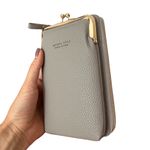 Fashion, accesorii si bijuterii - Femei - Accesorii femei - Genti si rucsacuri femei - Geanta peste umar pentru smartphone, carduri si bani, eleganta si practica, gri - Infinity.ro