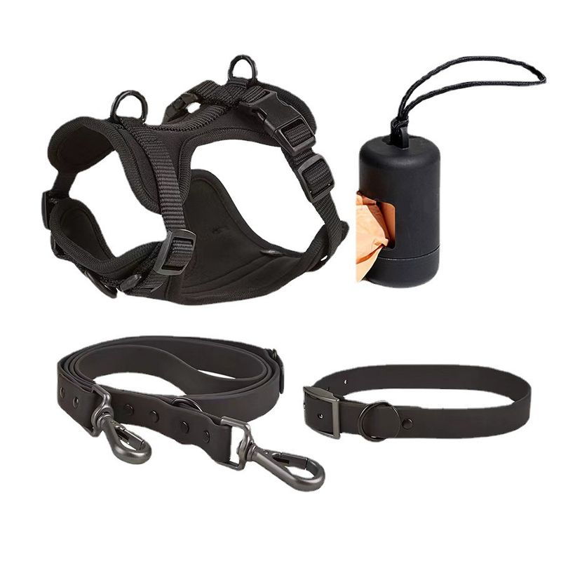 Petshop - Accesorii petshop - Zgarzi, lese si hamuri - Lese - Set 4 piese: zgarda, lesa, ham si dispenser pungi, rezistente la apa si murdarie, calitate premium, Negru, L - Infinity.ro