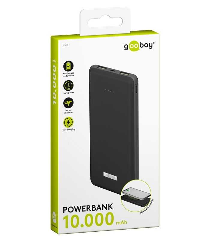 Power Bank acumulator extern wireless 10000mAh USB TYPE C PD QC3.0 Fast Charger Goobay