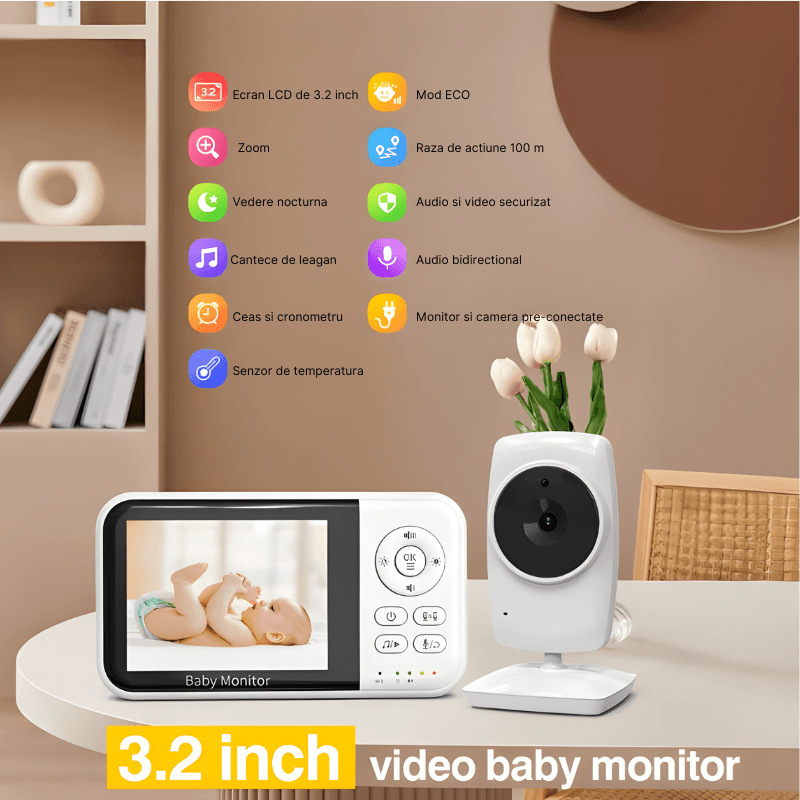 Casa si Gradina - Mobilier - Mobilier copii - Monitoare video copii - Monitor pentru bebelusi WIFI MaGeCa MC632B cu ecran de 3.2 inch, Audio bidirectional, Mod ECO, Zoom 2X, Baterie 2100 mAh - Infinity.ro