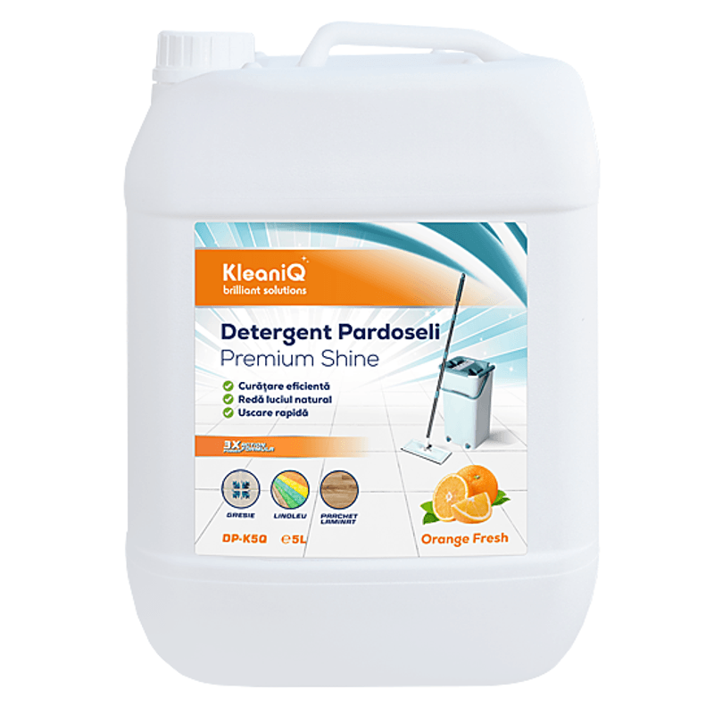 Market - Curatenie si intretinere casa - Produse menaj - Solutii curatenie - Detergent pardoseli Premium Shine, Orange Fresh, KleaniQ, 5L - Infinity.ro