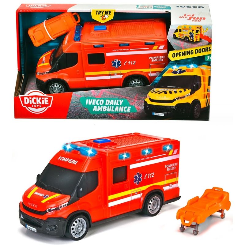 Jucarii, Copii si Bebe - Jucarii si jocuri - Vehicule si jucarii cu telecomanda - Masinute - Masina ambulanta dickie toys iveco daily ambulance 1:32 18 cm rosu - Infinity.ro
