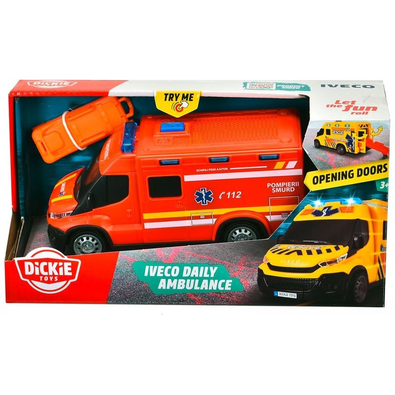 Jucarii, Copii si Bebe - Jucarii si jocuri - Vehicule si jucarii cu telecomanda - Masinute - Masina ambulanta dickie toys iveco daily ambulance 1:32 18 cm rosu - Infinity.ro