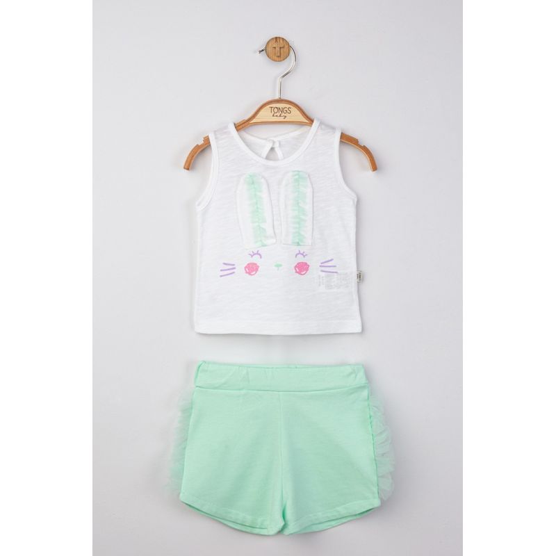 Fashion, accesorii si bijuterii - Copii - Imbracaminte copii - Treninguri si compleuri copii - Set maiou de vara cu pantalonasi cu tulle pentru bebelusi , Tongs baby (Culoare: Verde, Marime: 9-12 luni) - Infinity.ro