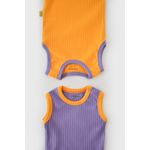 Fashion, accesorii si bijuterii - Copii - Imbracaminte copii - Body-uri copii - Set 2 body-uri fara maneci Ribana Bebe Unisex din bumbac organic si 5%elastan - Galben/Mov BabyCosy (Marime: 6-9 luni) - Infinity.ro