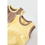 Fashion, accesorii si bijuterii - Copii - Imbracaminte copii - Body-uri copii - Set 2 body-uri fara maneci Ribana Bebe Unisex din bumbac organic si 5%elastan - Vanilie/Maro BabyCosy (Marime: 3-6 Luni) - Infinity.ro