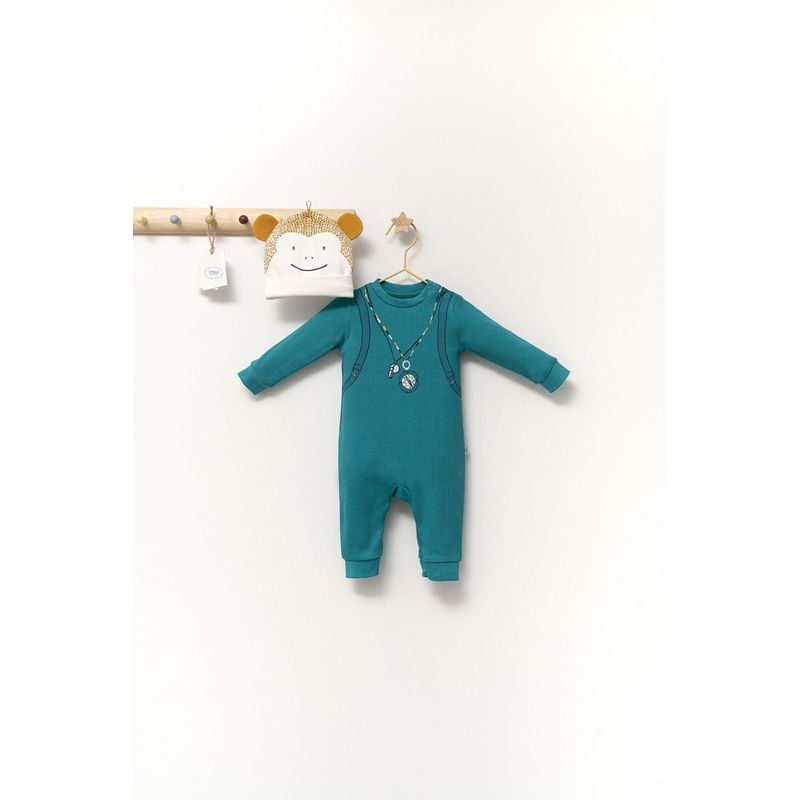 Fashion, accesorii si bijuterii - Copii - Imbracaminte copii - Salopete copii - Set salopeta cu caciulita cu urechiuse pentru bebelusi Ursulet, Tongs baby (Culoare: Albastru, Marime: 0-3 Luni) - Infinity.ro