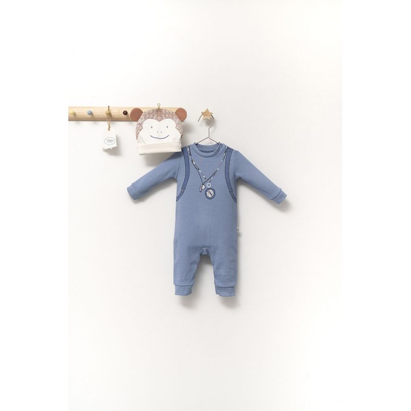 Fashion, accesorii si bijuterii - Copii - Imbracaminte copii - Salopete copii - Set salopeta cu caciulita cu urechiuse pentru bebelusi Ursulet, Tongs baby (Culoare: Turcoaz, Marime: 6-9 luni) - Infinity.ro