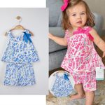 Fashion, accesorii si bijuterii - Copii - Imbracaminte copii - Treninguri si compleuri copii - Set elegant bluzita de vara cu pantalonasi pentru fetite Mystery, Tongs baby (Culoare: Albastru, Marime: 24-36 luni) - Infinity.ro