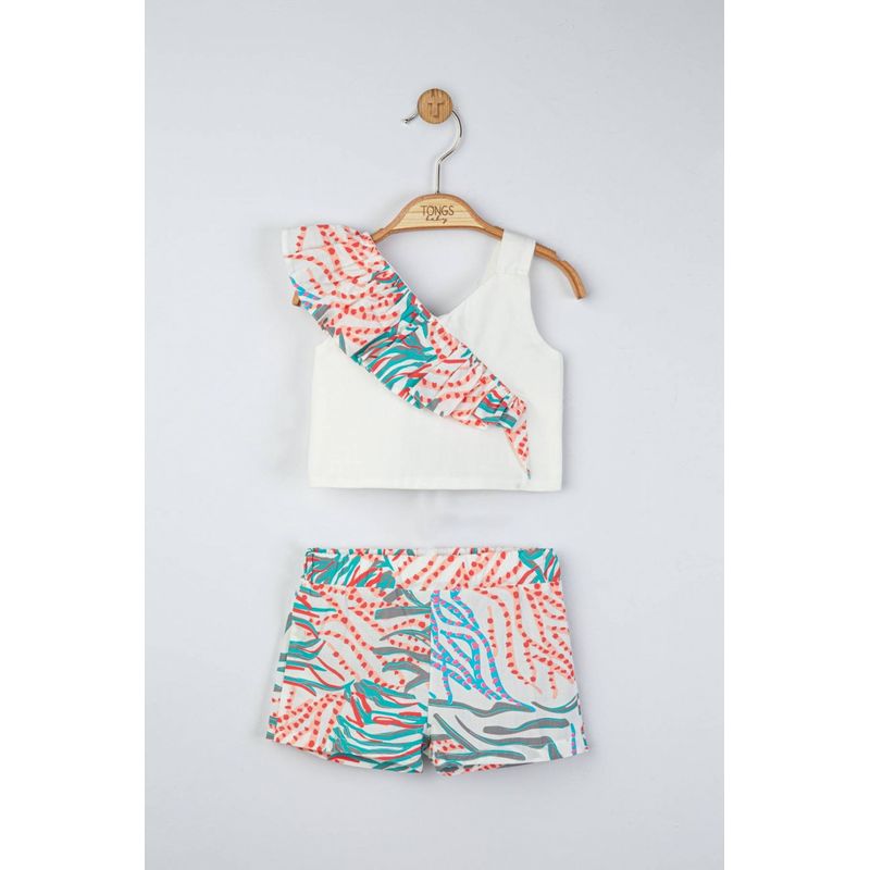 Fashion, accesorii si bijuterii - Copii - Imbracaminte copii - Body-uri copii - Set elegant bluzita de vara cu pantalonasi pentru fetite, Tongs baby (Culoare: Albastru, Marime: 6-9 luni) - Infinity.ro