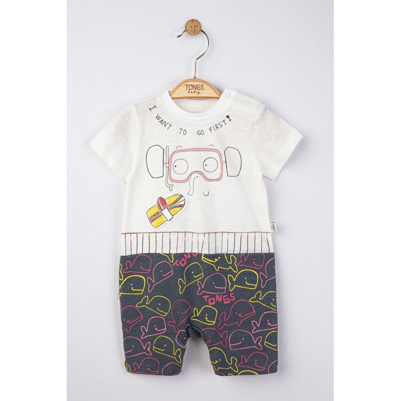 Fashion, accesorii si bijuterii - Copii - Imbracaminte copii - Salopete copii - Salopeta de vara pentru bebelusi Swim, Tongs baby (Culoare: Gri, Marime: 6-9 luni) - Infinity.ro