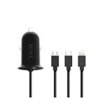 Auto si Moto - Electronice auto - Accesorii electronice auto - Adaptor 3in1 pentru bricheta auto 12-24V - USB + cablu Lightning Micro USB si USB Type-C 3.1A negru M`N`C 54920BK - Infinity.ro