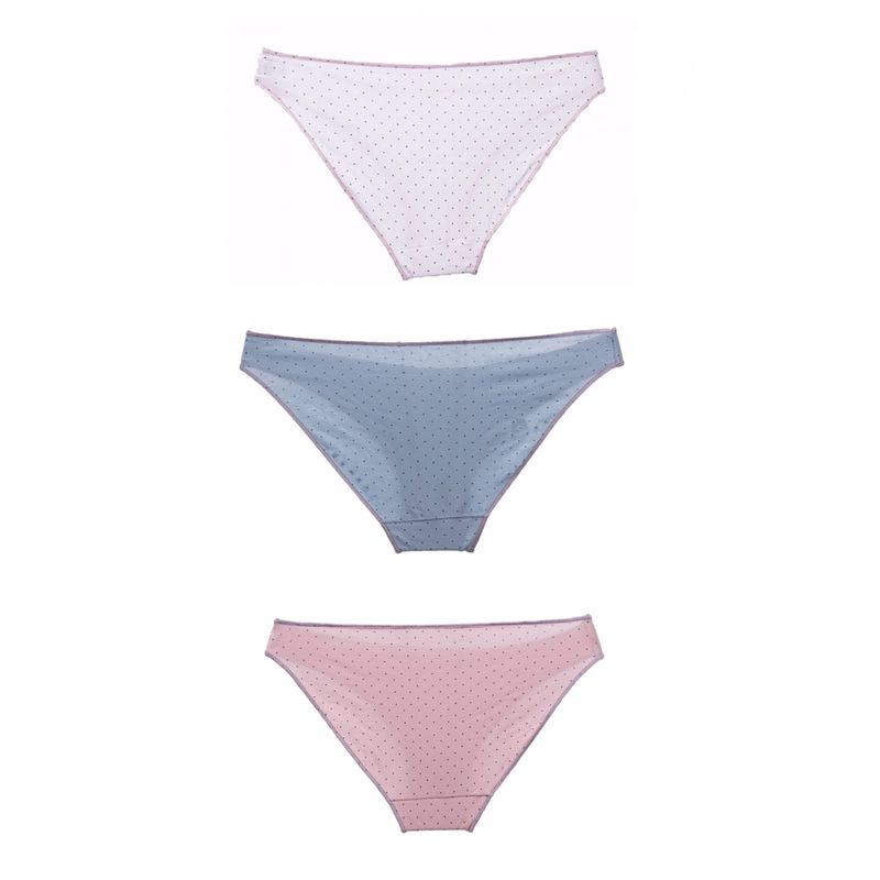 Fashion, accesorii si bijuterii - Femei - Lenjerie si pijamale femei - Lenjerie intima femei - Set 3 mini slip dama, Cotonella,Alb/Albastru/Roz, Marime  L - Infinity.ro