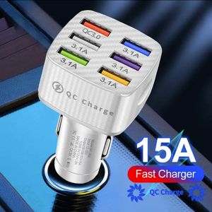 Incarcator de masina multifunctional MDRO pentru telefoane cu 6 intrari USB 75W, 3.1A culoare alba