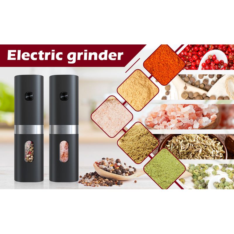 Casa si Gradina - Bucatarie si vesela - Ustensile bucatarie - Rasnite si dozatoare condimente - Set rasnita electrica pentru sare si piper, macinare reglabila, 70ml, lumina LED, culoare neagra - Infinity.ro